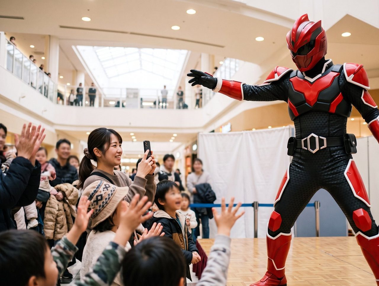 ヒーローショーのステージに立つ演者