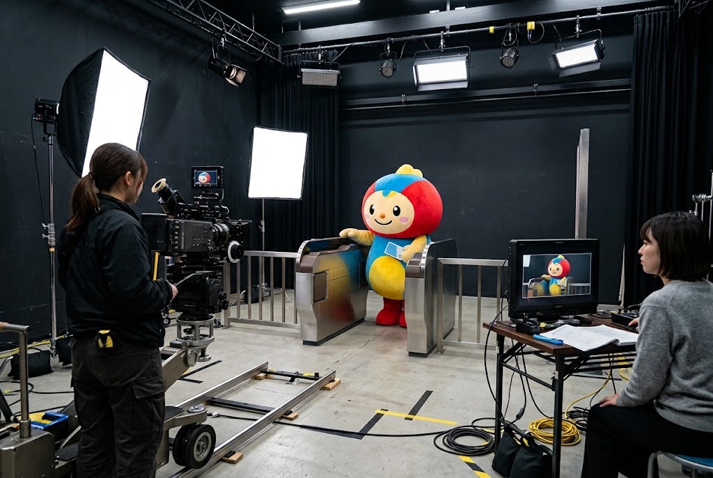 CM撮影セットでのキャラクター出演